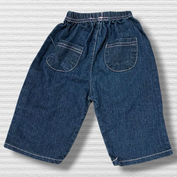 Vintage Carter’s Baby Girls Denim Jeans 24M Blue Pink Heart Embroidered Cotton - Picture 3 of 4